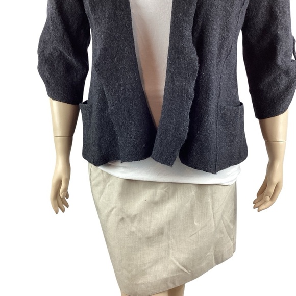 Eileen Fisher Felted Merino Wool Open Jacket Dark Gray L - Picture 3 of 7